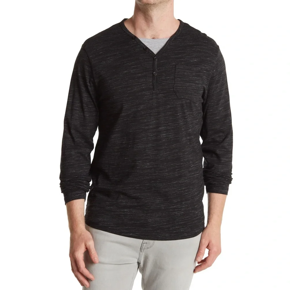 Soul Of London Long Sleeve Henley Heather Black Shirt
